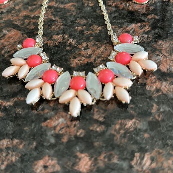 Coral Statement Necklace & Pierced Earring Set - Picture 3 of 5